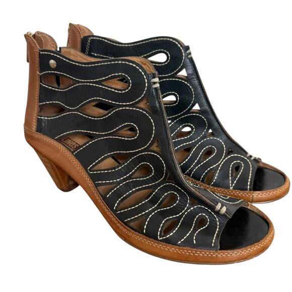 Pikolinos Java Peep Toe Sandals Cutout Zip Back Brown Black Womens 42 / US 11 - Picture 4 of 10
